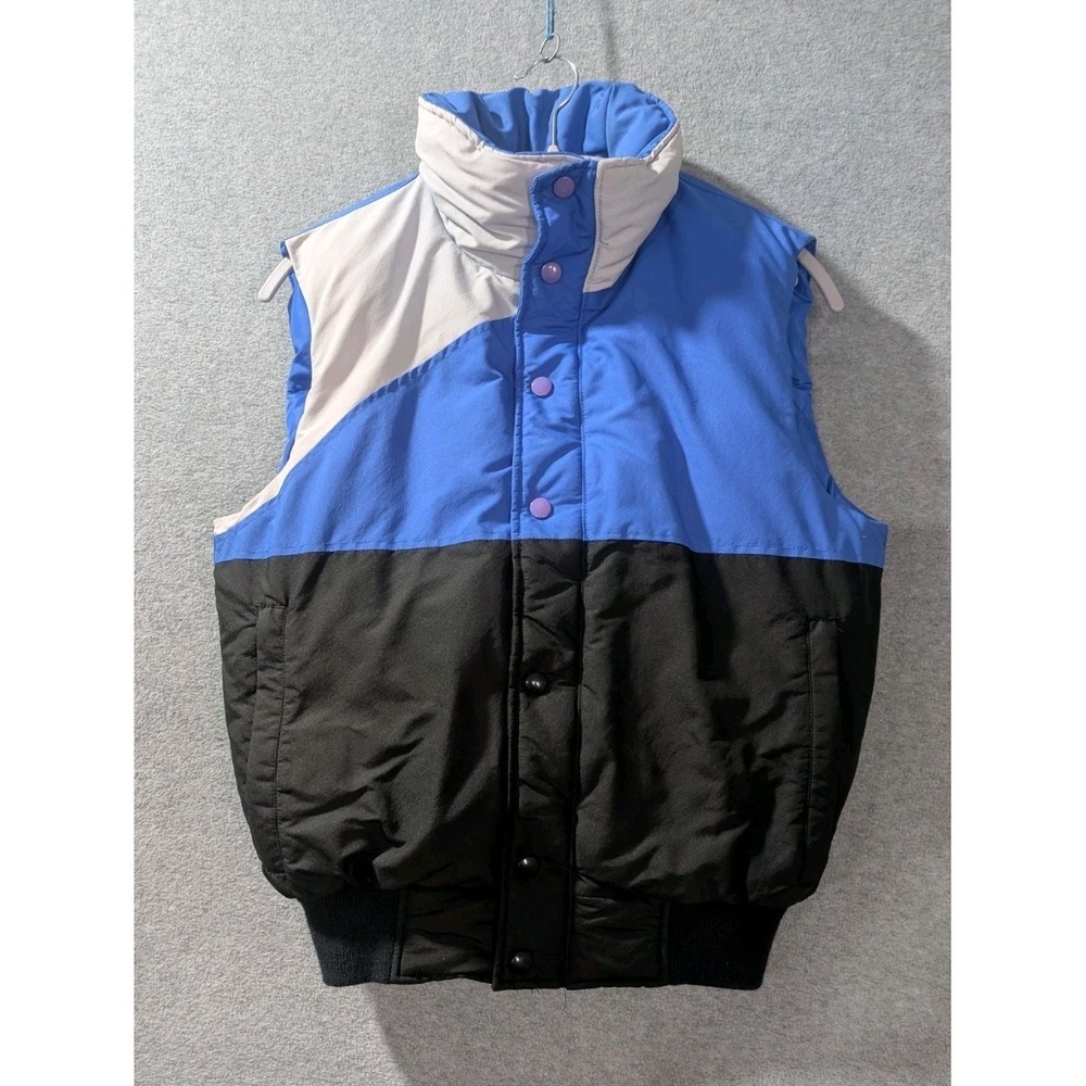 VTG Herman's Down Puffer Vest Small Blue Black Colorblock Goose Down 90s Era‎